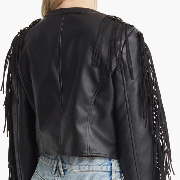 Stylish Black Fringe Leather Jacket - Picture 3 of 8